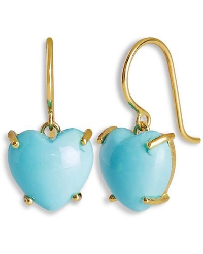 Irene Neuwirth Kingman Turquoise Cabochon Heart Yellow Gold Earrings - Blue