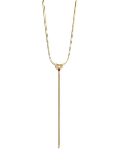 Lito See-line Woman Dark Ruby Yellow Gold Lariat Necklace - White