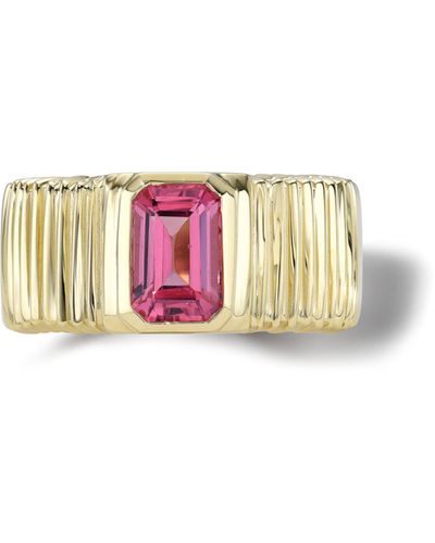 Retrouvai Emerald Cut Pink Sapphire Pleated Solitaire Ring - White