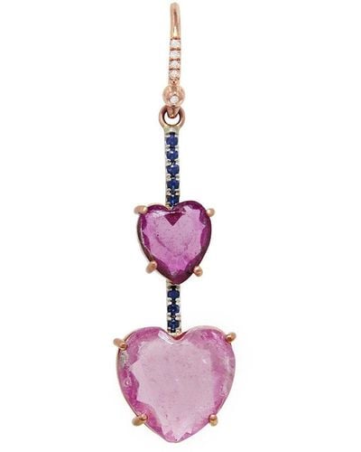 Irene Neuwirth One-of-a-kind Double Pink Tourmaline Heart And Sapphire Rose Gold Single Earring
