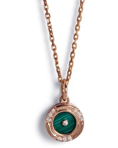 L'Atelier Nawbar Mini Malachite Round Rose Gold Pendant Necklace - White