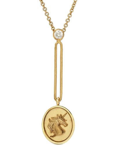 Retrouvai Unicorn Fantasy Signet Yellow Gold Pendant Necklace - Metallic
