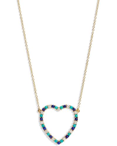 Jennifer Meyer Large Diamond, Turquoise, & Lapis Open Heart Yellow Gold Necklace - White