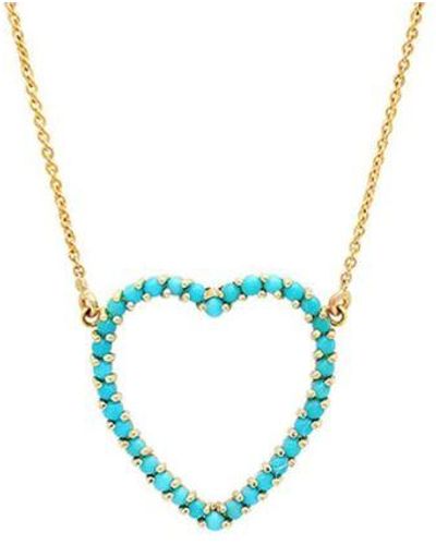 Jennifer Meyer Turquoise Large Open Heart Yellow Gold Necklace - Blue