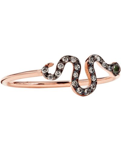 Ileana Makri Mini Snake Rose Gold Ring, 6 - White