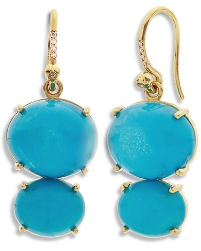 Irene Neuwirth Kingman Turquoise Double Drop Yellow Gold Earrings - Blue