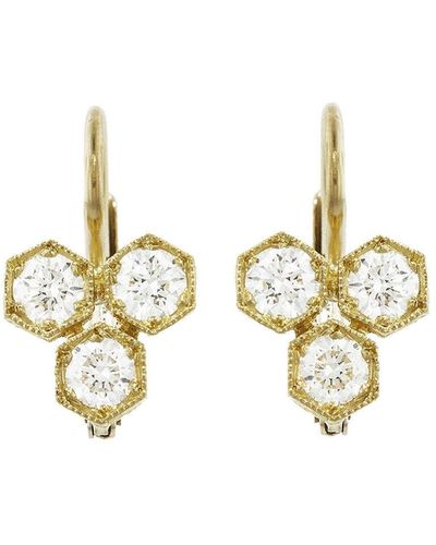 Cathy Waterman Triple Diamond Hexagonal Yellow Gold Earrings - Metallic