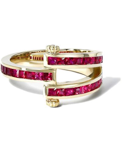 Retrouvai Carre Ruby Yellow Gold Magna Ring, 5 - White
