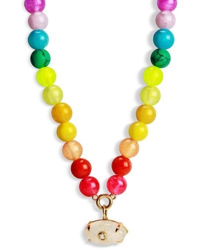 Sydney Evan Moonstone Eye On Rainbow Jade Yellow Gold Beaded Necklace - Multicolor