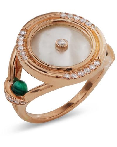 L'Atelier Nawbar Mother Of Pearl Pillar Cabouchon Rose Gold Pinky Ring - White