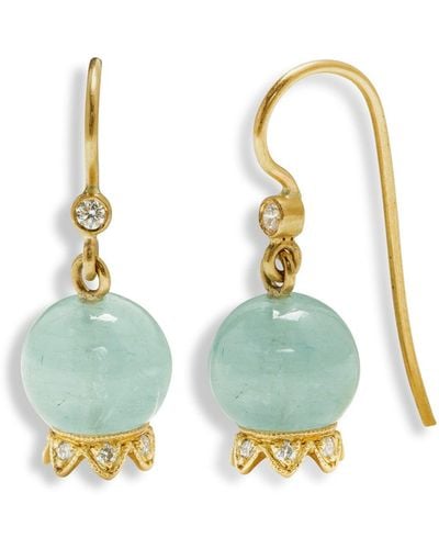 Cathy Waterman Aquamarine Lily Of The Valley Yellow Gold Earrings - Blue
