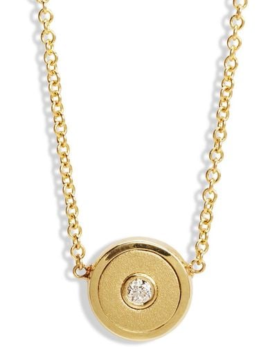 Retrouvai Mini Brushed Gold And Diamond Compass Yellow Gold Necklace - Metallic