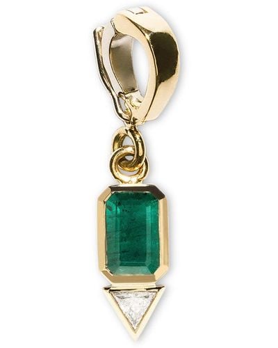 Azlee Small Emerald And Trillion Diamond Charm In Yellow Gold, Memo - Green