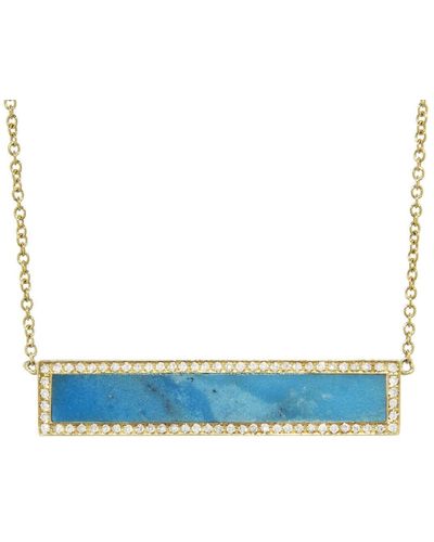 Jennifer Meyer Diamond Turquoise Inlay Yellow Gold Bar Necklace - Blue