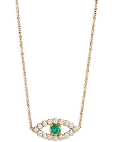 Jennifer Meyer Diamond & Emerald Evil Eye Yellow Gold Necklace - Blue
