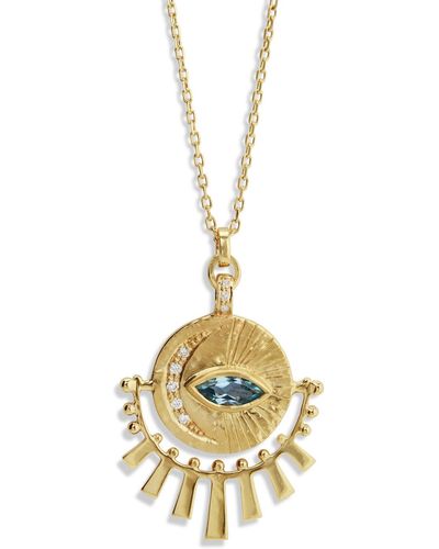 Celine Daoust Aquamarine Marquise & Diamond Sun Beams Yellow Gold Necklace - Metallic