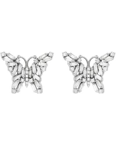 Suzanne Kalan Small White Diamond Firework Butterfly White Gold Stud Earrings