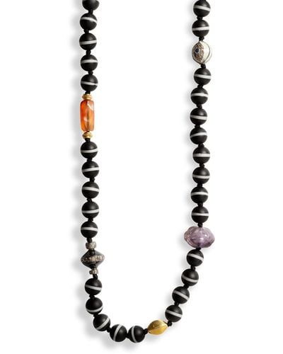 Ileana Makri Striped Black Agate And Multi-color Stone Long Beaded Necklace
