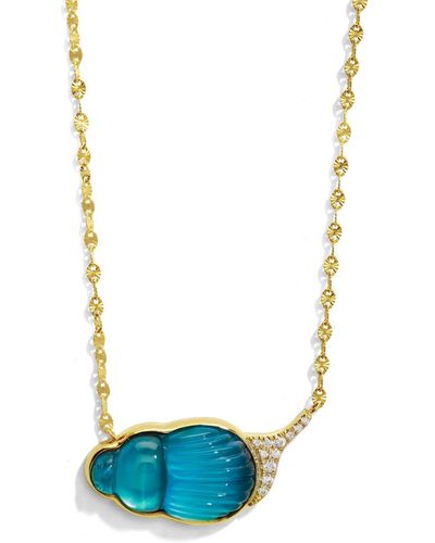 Lito Sienna Big Blue Chalcedony & Diamond Scarab Yellow Gold Necklace