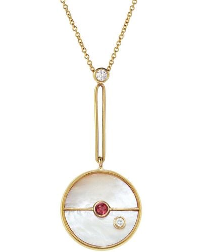 Retrouvai Signature Mother Of Pearl And Pink Spinel Compass Yellow Gold Necklace - Metallic