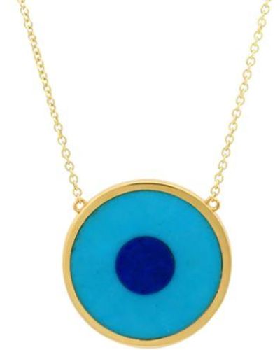 Jennifer Meyer Turquoise Inlay With Lapis Center Evil Eye Yellow Gold Necklace, Stock - Blue