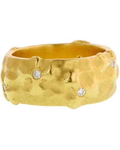 Cathy Waterman Applique Wildflower Diamond Band 22k Yellow Gold Ring