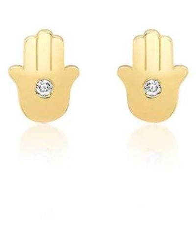 Jennifer Meyer Mini Diamond Hamsa Stud Yellow Gold Earrings - Metallic