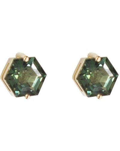 KALAN by Suzanne Kalan Hexagon Green Envy Topaz Yellow Gold Stud Earrings, Stock