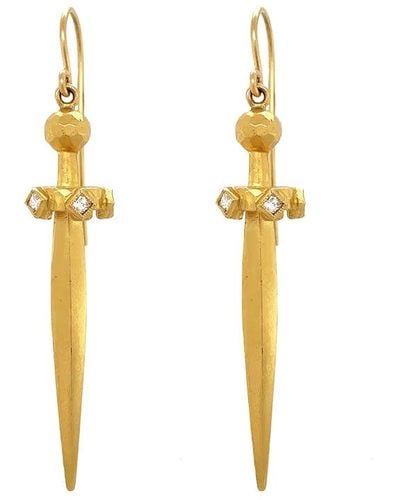Cathy Waterman Diamond Sword Yellow Gold Drop Earrings - Metallic