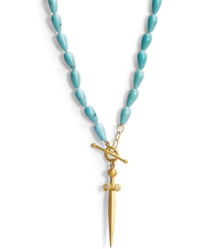 Cathy Waterman Turquoise Beaded Strand Yellow Gold Necklace With Sword - Metallic