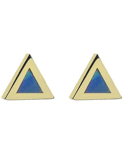 Jennifer Meyer Opal Inlay Triangle Yellow Gold Stud Earrings - Blue