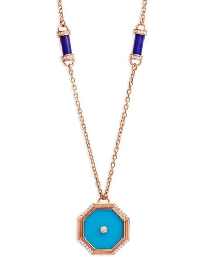 L'Atelier Nawbar Small Hexagon Turquoise Amulets Of Light Rose Gold Pendant Necklace - Blue
