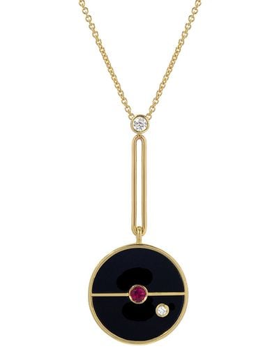 Retrouvai Signature Black Onyx And Ruby Compass Yellow Gold Pendant Necklace - Metallic