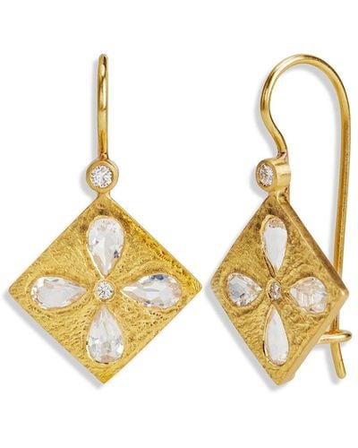 Cathy Waterman Rainbow Moonstone And Diamond Yellow Gold Drop Earrings - Metallic