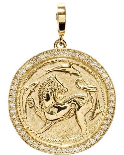 Azlee Large Animal Kingdom Pavé Diamond Yellow Gold Coin Charm - Metallic