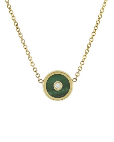 Retrouvai Mini Malachite And Diamond Compass Yellow Gold Necklace - Metallic