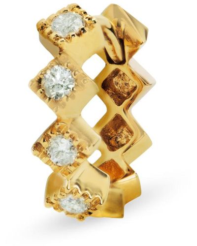 Jacquie Aiche Diamond Princess Shape Mini Yellow Gold Hoop Earring - Metallic