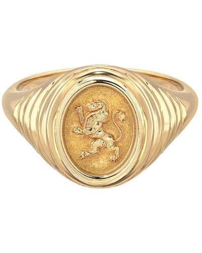 Retrouvai Lion Tiered Fantasy Yellow Gold Signet Ring, 7 - White