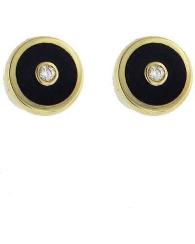 Retrouvai Mini Black Onyx And Diamond Compass Stud Yellow Gold Earrings, Stock
