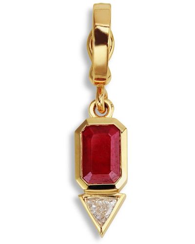 Azlee Small Ruby And Trillion Diamond Charm In Yellow Gold, Stock - White