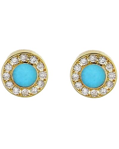 Jennifer Meyer Diamond Turquoise Inlay Circle Yellow Gold Stud Earrings - Blue