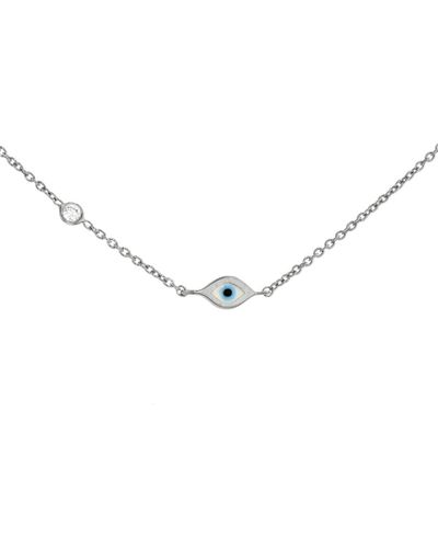 Sydney Evan Mini Enamel Evil Eye White Gold Necklace - Metallic