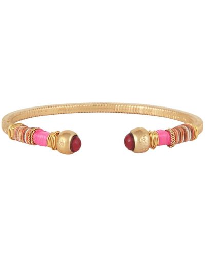 Gas Bijoux Pink And Red Sari Metal Cuff Bracelet - Multicolor