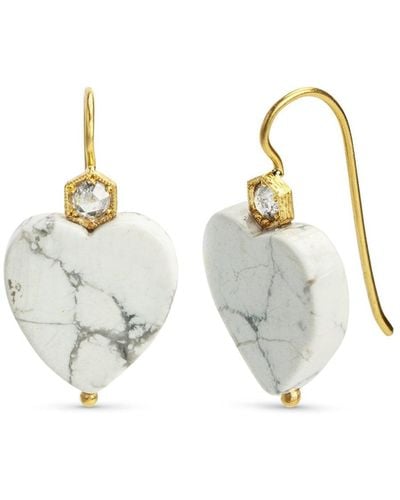 Cathy Waterman Howlite And Diamond Heart Yellow Gold Drop Earrings - Metallic