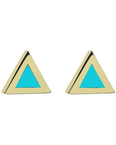 Jennifer Meyer Turquoise Inlay Triangle Yellow Gold Stud Earrings - Blue