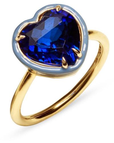 Alison Lou Blue Sapphire And Enamel Heart Yellow Gold Cocktail Ring