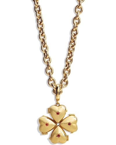Lauren Rubinski Pink Tourmaline Clover Yellow Gold Long Chain Necklace - Metallic