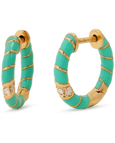 Yvonne Léon Turquoise Twisted Yellow Gold Hoop Earrings - Blue