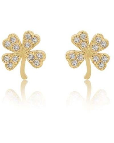 Jennifer Meyer Mini Diamond Four-leaf Clover Yellow Gold Stud Earrings - Metallic