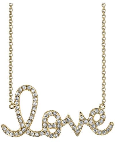 Sydney Evan Large Diamond Love Script Yellow Gold Necklace - Metallic